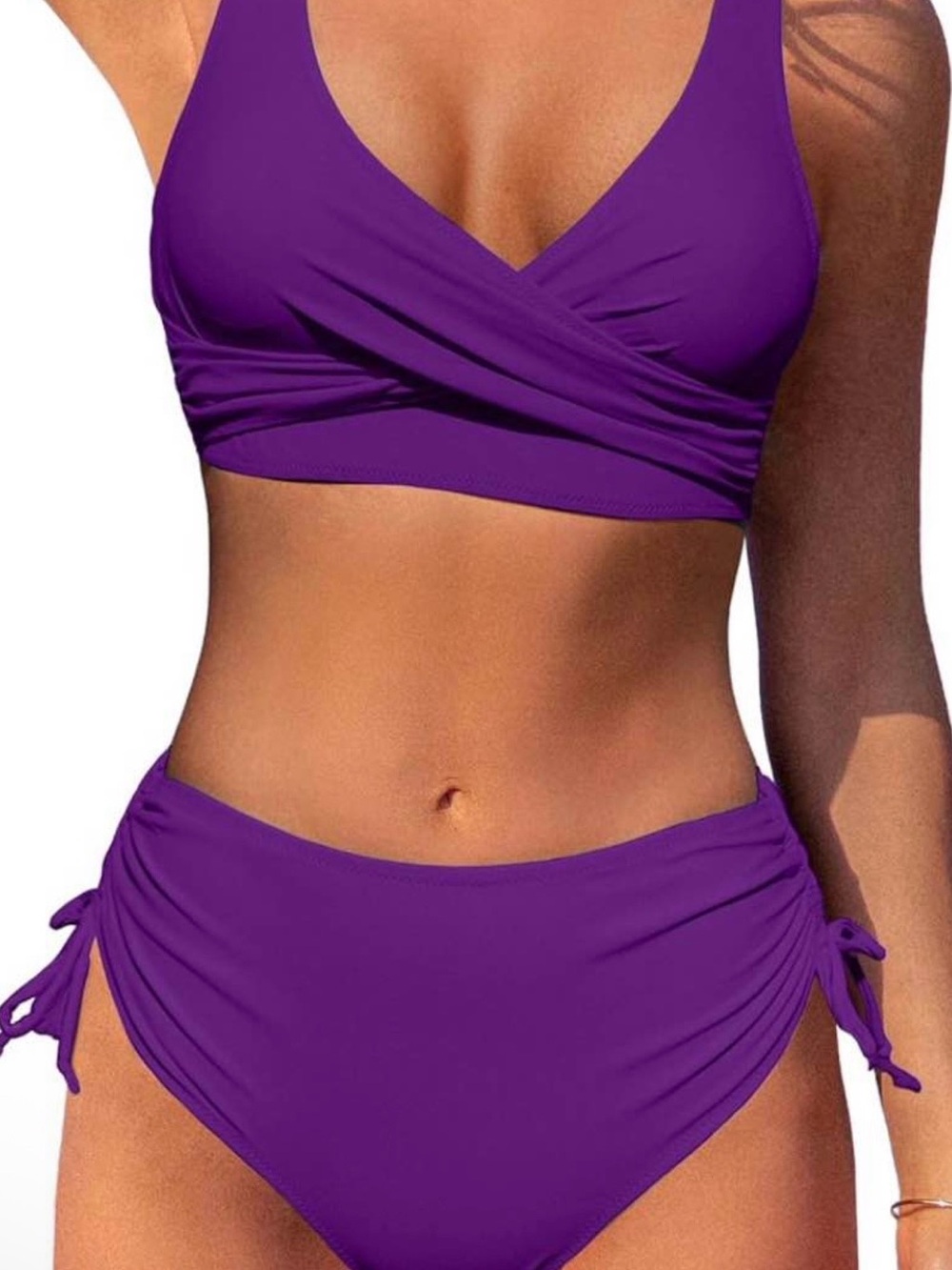 Beachsissi Bikini Set Swimsuit Womens Medium Purple High Waisted Side Tie Padded